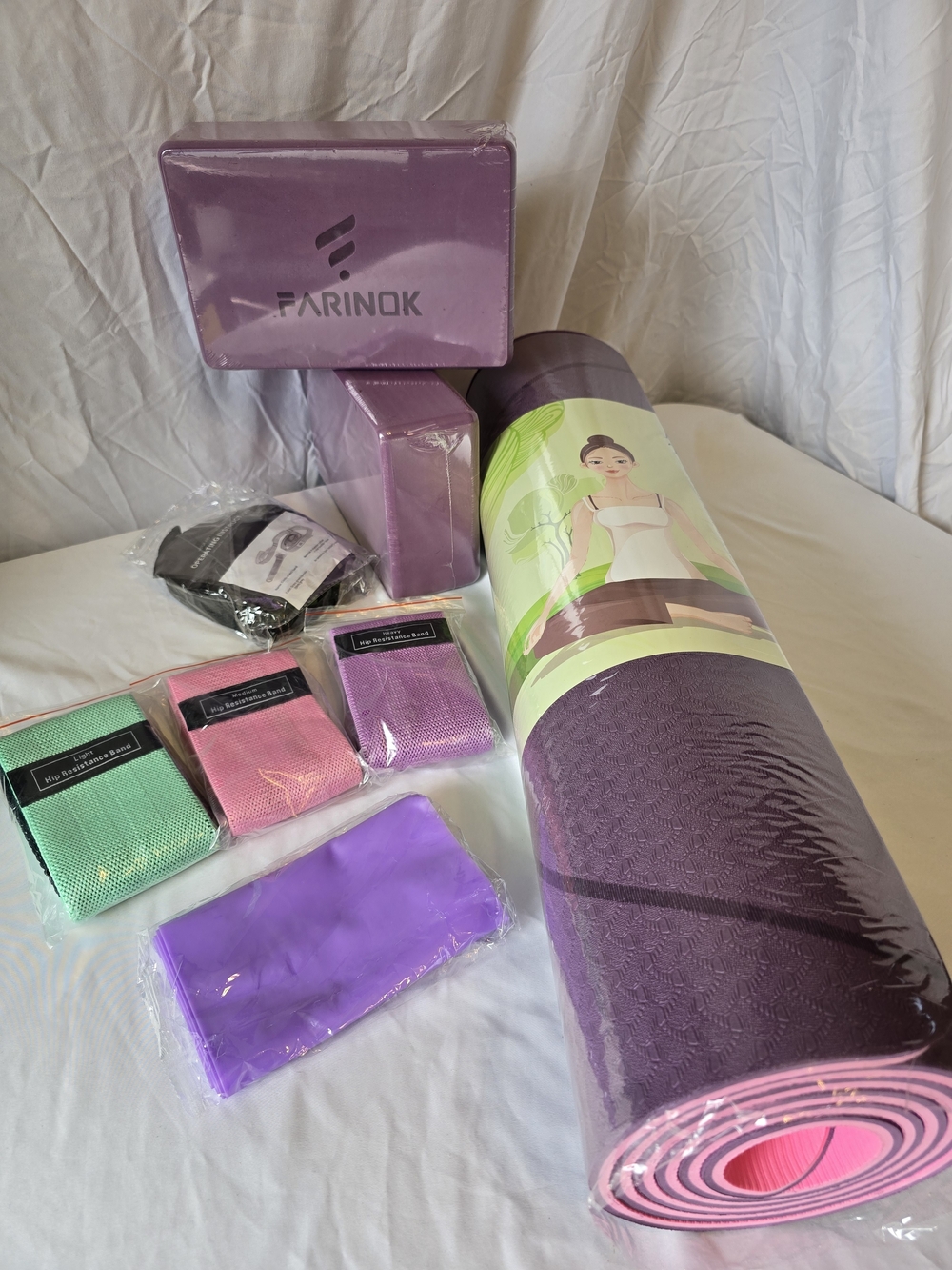 Purple Yoga Mat & Accessory Bundle - Non-Slip Home Practice Set